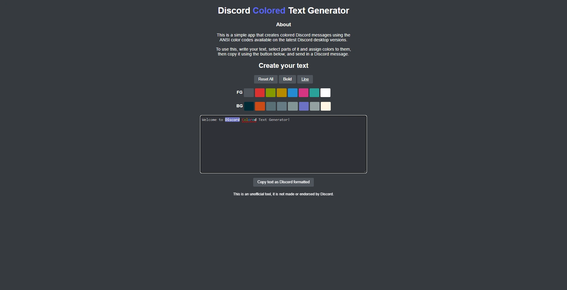 Discord ColoredText Generator